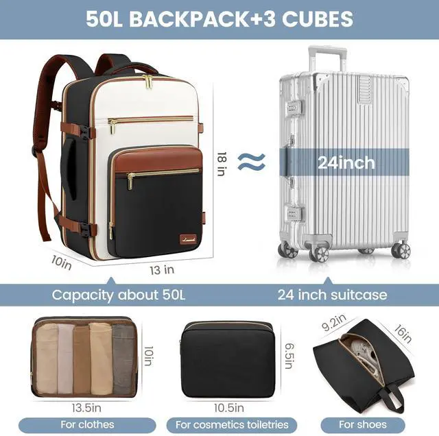 Alt view image 4 of 5 - LOVEVOOK Travel Backpack For Women,50L Carry On Backpack Flight Approved,TSA Personal Item Travel Bag Fits 18 Inch Laptop,Business Weekender Overnight Daypack with Toiletry Bag and Cubes