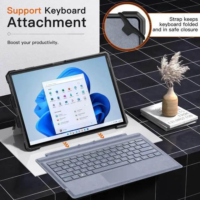 Alt view image 4 of 5 - MoKo Case for Microsoft Surface Pro 7 Plus/Pro7/Pro 6/Pro 5/Pro 4/ LTE - All-in-One Rugged Cover Case with Pen Holder, Kickstand Protective Case, Compatible with Type Cover Keyboard, Frosted Black