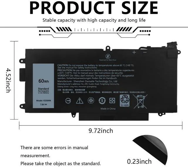 Alt view image 2 of 5 - cokxiore 60Wh K5XWW Laptop Battery Replacement for Dell Latitude 7389 7390 2-in-1 Latitude 12 5000 5289 2-in-1, fits E5289 L3180 Series P29S001 P29S002 451-BBZC 725KY 71TG4 N18GG 6CYH6 CFX97 7.6V
