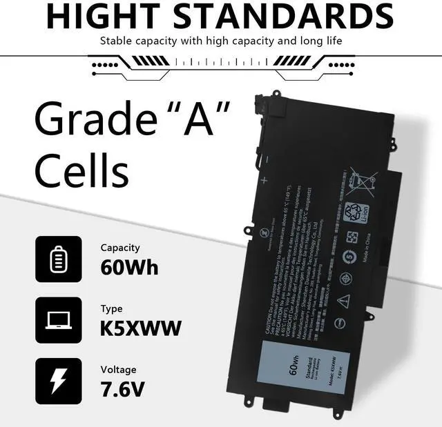 Alt view image 3 of 5 - cokxiore 60Wh K5XWW Laptop Battery Replacement for Dell Latitude 7389 7390 2-in-1 Latitude 12 5000 5289 2-in-1, fits E5289 L3180 Series P29S001 P29S002 451-BBZC 725KY 71TG4 N18GG 6CYH6 CFX97 7.6V