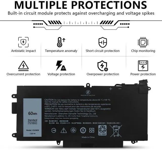 Alt view image 5 of 5 - cokxiore 60Wh K5XWW Laptop Battery Replacement for Dell Latitude 7389 7390 2-in-1 Latitude 12 5000 5289 2-in-1, fits E5289 L3180 Series P29S001 P29S002 451-BBZC 725KY 71TG4 N18GG 6CYH6 CFX97 7.6V
