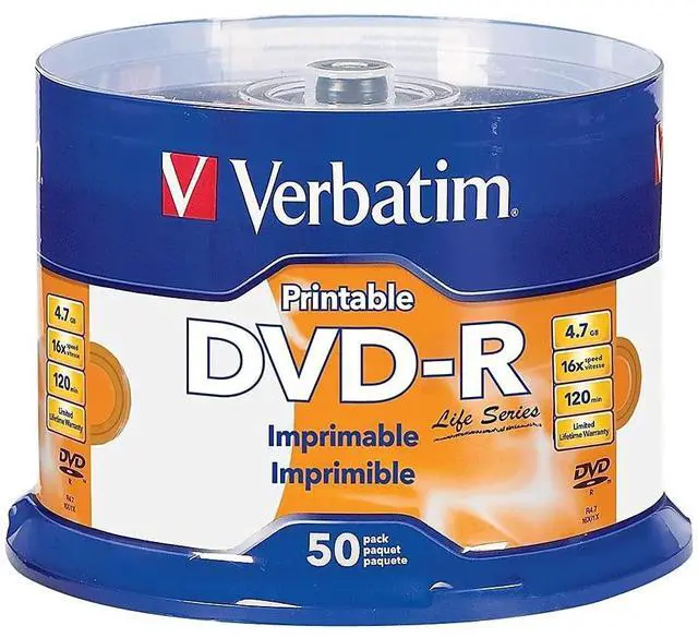 Main image of Verbatim Life Series DVD-R Printable Disc Spindle, Pack of 50 98472