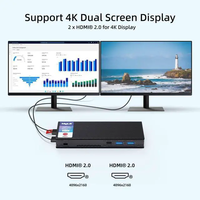 Alt view image 3 of 5 - MeLE Reddot Winner PCG02 Pro Slim Fanless N100 Mini PC Stick 8GB LPDDR4x 128GB Micro Computer Stick 2X HDMI 4K WiFi 5 BT5.1 Gigabit Ethernet, Support PD3.0 Protocol, on IoT, Digital Signage, MES, WMS