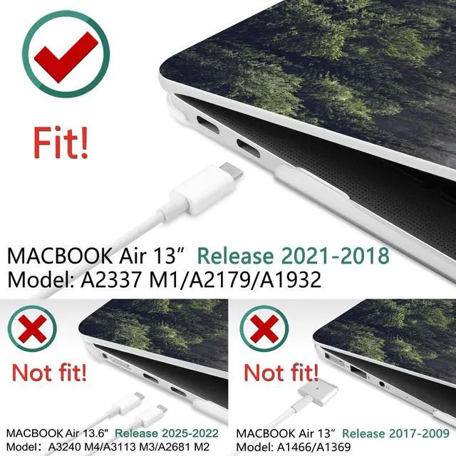 Alt view image 3 of 5 - DONGKE Compatible with MacBook Air 13 inch Case 2021 2020 2019 2018 Release A2337 M1 A2179 A1932 with Retina Display & Touch ID, Plastic Hard Shell & Keyboard Cover - Forest