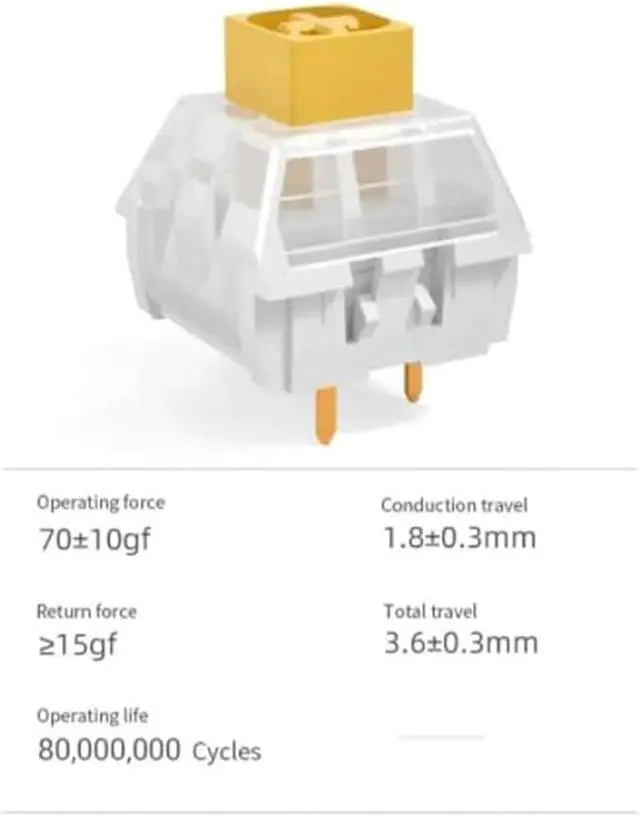 Alt view image 3 of 5 - Kailh Box Heavy Yellow Switches for DIY Mechanical Keyboard,3-pin/70gf Linear/RGB/LED/IP56 Water&Dustproof/Long Life switches(Yellow,108pcs)