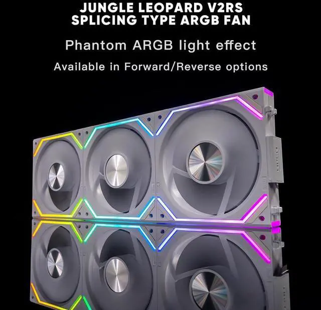 Alt view image 2 of 5 - Jungle Leopard PC Fan JM-V2 RS 120 Infinity Mirror Module Daisy-Chain ARGB Fan 120mm Triple Pack Suitable for Computer Case & 360mm AIO Cooler (White Reverse)