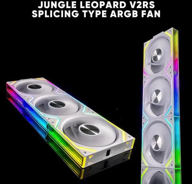 Alt view image 4 of 5 - Jungle Leopard PC Fan JM-V2 RS 120 Infinity Mirror Module Daisy-Chain ARGB Fan 120mm Triple Pack Suitable for Computer Case & 360mm AIO Cooler (White Reverse)