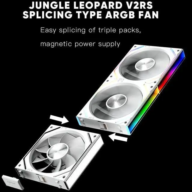 Alt view image 5 of 5 - Jungle Leopard PC Fan JM-V2 RS 120 Infinity Mirror Module Daisy-Chain ARGB Fan 120mm Triple Pack Suitable for Computer Case & 360mm AIO Cooler (White Reverse)