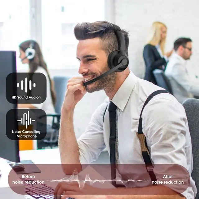 Alt view image 2 of 4 - USB Headset with Microphone for PC/Laptop, Wired Headphones with Noise Cancelling Mic, USB C & USB A, All-day Comfort, Lightweight Computer Headset for Home Office, Call Center, School, Remote Work