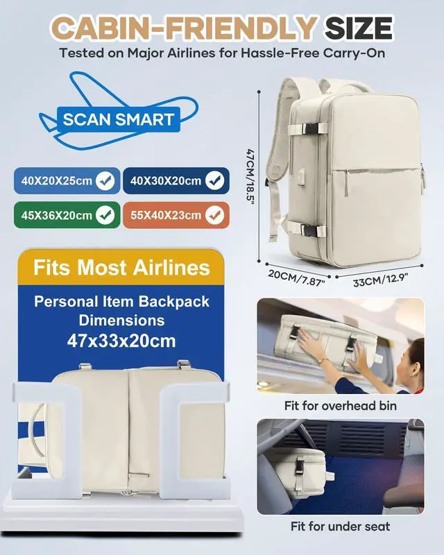 Alt view image 5 of 5 - Vacuum Seal Travel Backpack with Air Pump,Compression Vacpack Waterproof Carry On Backpack for Travel Women Men with Vacuum System,Airlines Approved Daypack Laptop Space Saver Bags,Beige