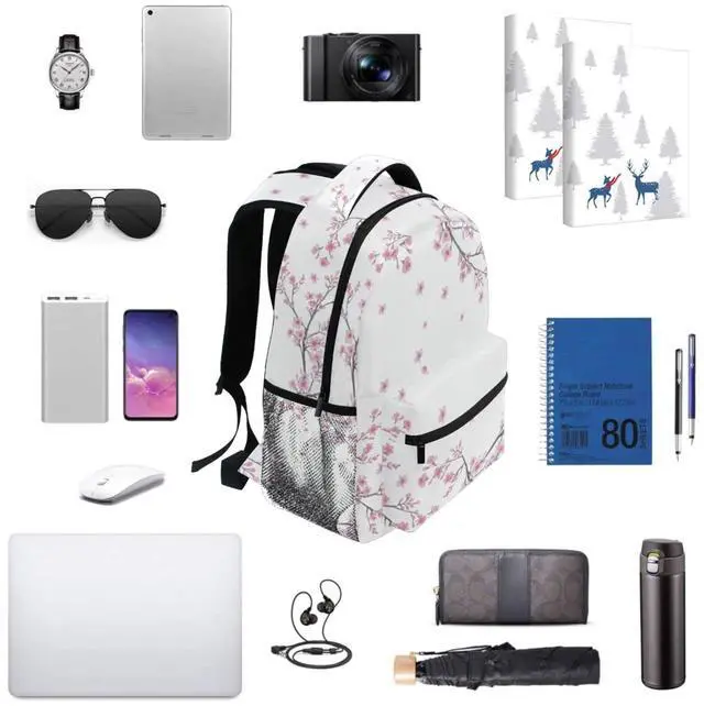 Alt view image 4 of 5 - QUGRL Spring Cherry Blossom School Backpack for Girls Boys Pink Japanese Watercolor Large Bookbag Laptop Computer Bag Casual Hiking Travel Daypack Backpack Schoolbag for Teens College 16 Inch