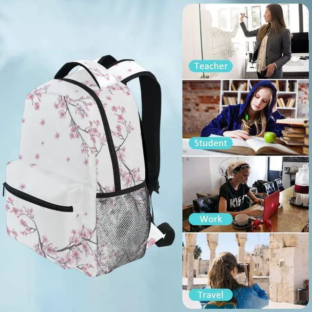Alt view image 5 of 5 - QUGRL Spring Cherry Blossom School Backpack for Girls Boys Pink Japanese Watercolor Large Bookbag Laptop Computer Bag Casual Hiking Travel Daypack Backpack Schoolbag for Teens College 16 Inch