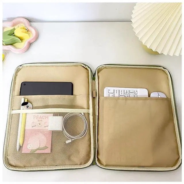 Alt view image 4 of 5 - Donloise 11-13Inch Cute Puffy Laptop Sleeve Fairycore Carrying Laptop Bag Cover Kawaii Tablet Liner Pouch Cottagecore Office Accessories (13inch,Green)