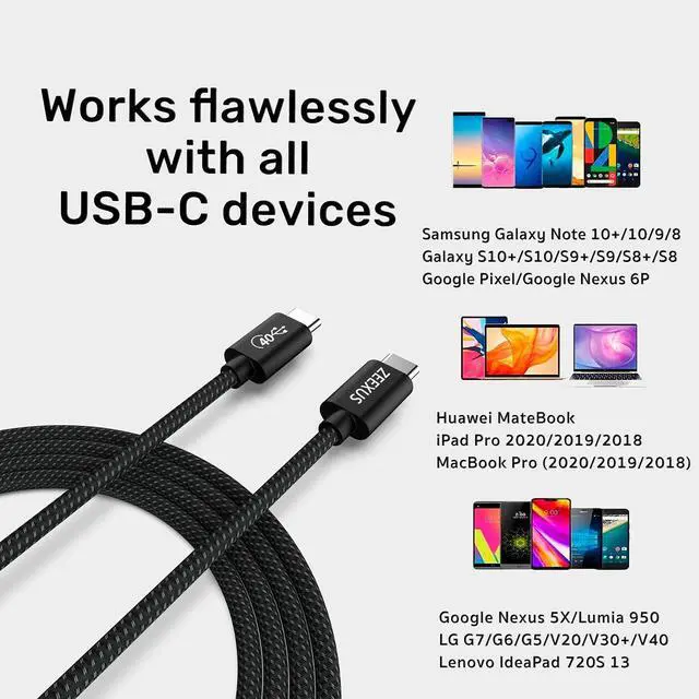 Alt view image 2 of 5 - ZEEXUS USB4 Cable - Fast Data Transfer, Fast Charging - Compatible with Thunderbolt, MacBook Pro, iPad Pro, Galaxy S20, and More