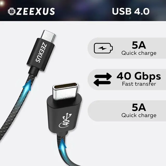 Alt view image 3 of 5 - ZEEXUS USB4 Cable - Fast Data Transfer, Fast Charging - Compatible with Thunderbolt, MacBook Pro, iPad Pro, Galaxy S20, and More
