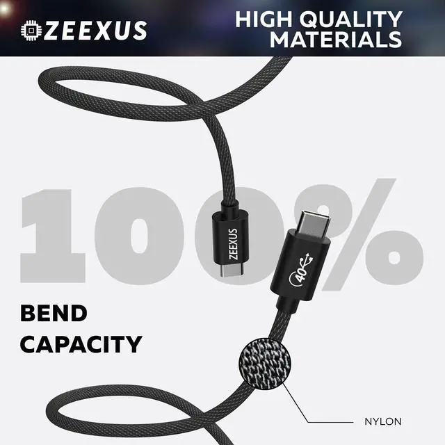 Alt view image 5 of 5 - ZEEXUS USB4 Cable - Fast Data Transfer, Fast Charging - Compatible with Thunderbolt, MacBook Pro, iPad Pro, Galaxy S20, and More
