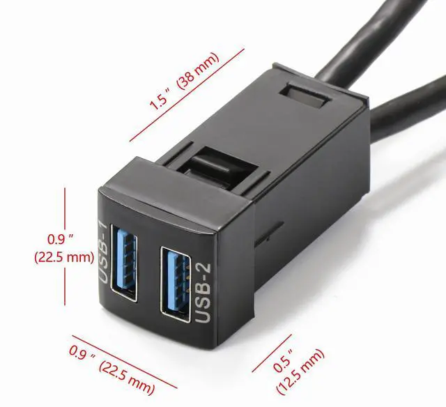 Alt view image 3 of 5 - Dual USB 3.0 Car Dash Flush Mount Extension Cable Length 3.3FT 1M for Toyota, Size 0.9x0.9x2Type C