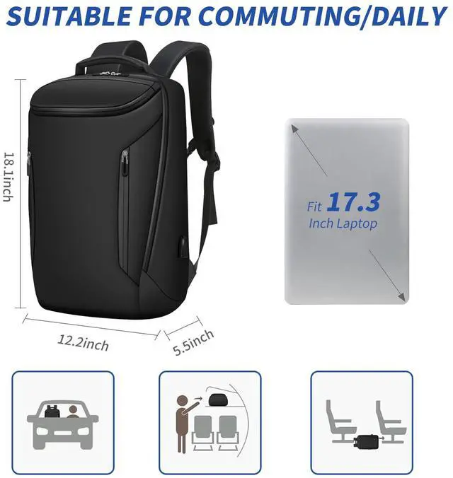 Alt view image 2 of 5 - Biaqud Business Backpack for Commute, 15.6 Inch Laptop Backpacks with Charging Port for Work Travel
