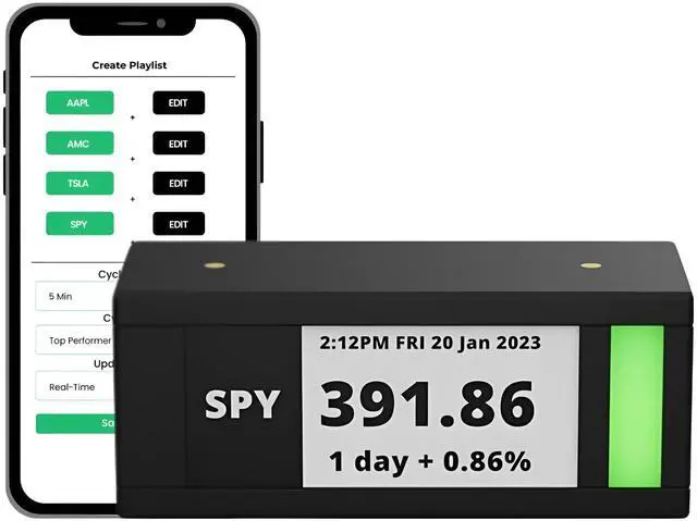 Main image of Stock Ticker with E-Ink Screen and WiFi Connectivity - Stackable Design for Room Accessories and Office Decor. Finance Tech Gadgets, with: 2.9inch - (Single)