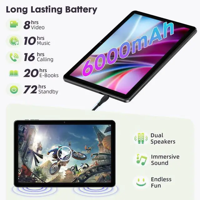 Alt view image 5 of 5 - Tablet Android, Android 15 Tablet 10 Inch Tablets, Tablets for Adults, Octa-Core, 18GB RAM+128GB ROM+1TB Expand, 1280x800 IPS Display, , Widevine L1, GPS, 2.4G/5G WiFi, 5MP+8MP Camera, BT5.4, Black