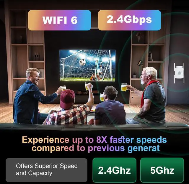 Alt view image 3 of 5 - WiFi 6 Range Extender, WiFi Extender Signal Booster with Gigabit Ethernet Port, Dual Band 2.4G&5.8G WiFi Repeater Covers up to 10,000 sp.ft, Faster Speed and Wider Cover, Easy Setup