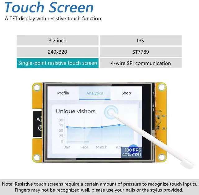 Alt view image 4 of 5 - Freenove ESP32 Display CYD, 3.2 Inch Touchscreen Monitor, 240x320 Pixel IPS TFT LCD Screen ST7789 Driver, Dual-core 32-bit 240 MHz Microcontroller WiFi+BT, C Code LVGL Example Projects Tutorial