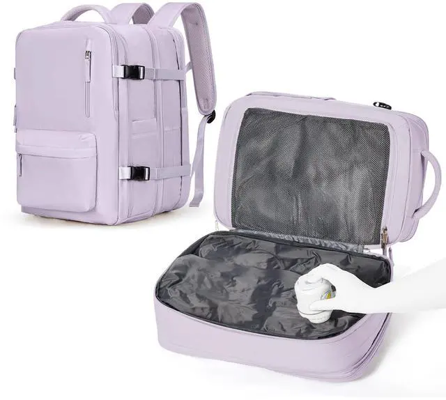 Main image of VGCUB Vacuum Backpack Travel with Pump Vacpack System Storage Compression Carry on Work Laptop Waterproof College Bags Casual Daypack Backpacks for Women Men with USB Port Expandable Purple