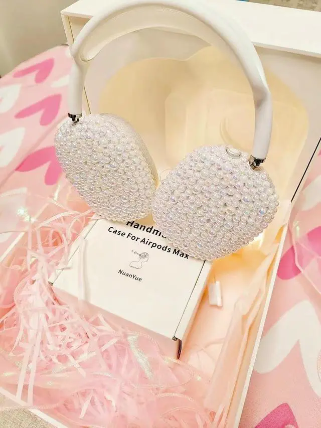 Alt view image 3 of 5 - Case Cover for AirPods Max Pearls, Sparkling Rainbow Pearl Cases for Women, Soft Transparent Cover Install for Apple AirPods Max (Rainbow Pearl white)