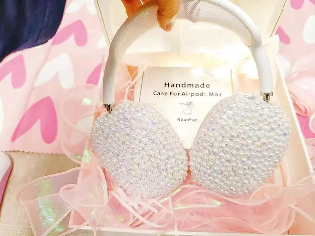 Alt view image 5 of 5 - Case Cover for AirPods Max Pearls, Sparkling Rainbow Pearl Cases for Women, Soft Transparent Cover Install for Apple AirPods Max (Rainbow Pearl white)