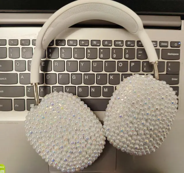 Alt view image 2 of 5 - Case Cover for AirPods Max Pearls, Sparkling Rainbow Pearl Cases for Women, Soft Transparent Cover Install for Apple AirPods Max (Rainbow Pearl white)