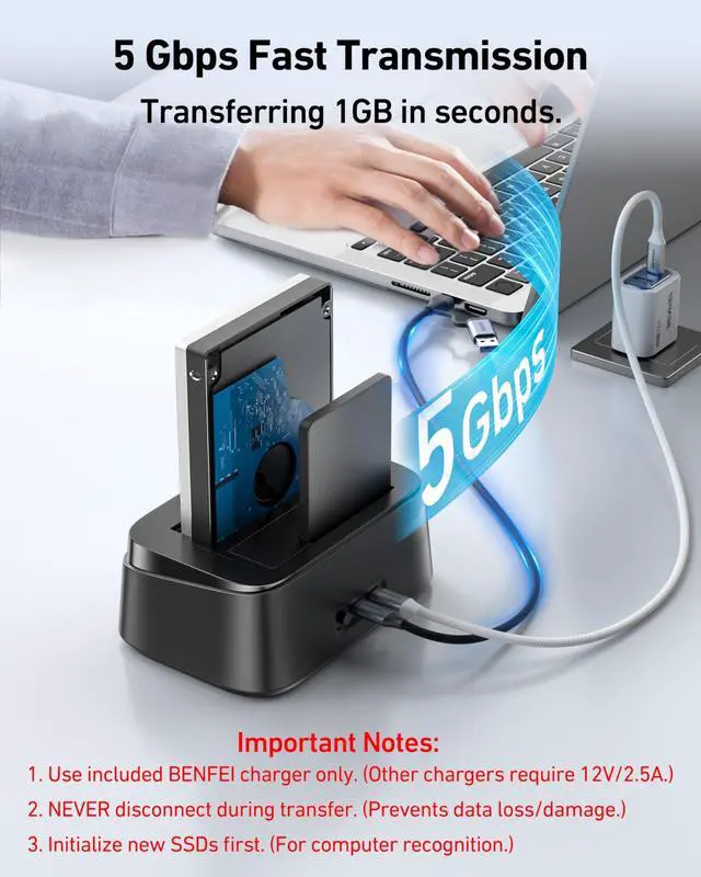Alt view image 2 of 5 - BENFEI Hard Drive Docking Station with UASP Offline Clone Function, USB C Dual Bay Dock for 2.5/3.5" HDD SSD, Up to 5Gbps | Tool Free Installation