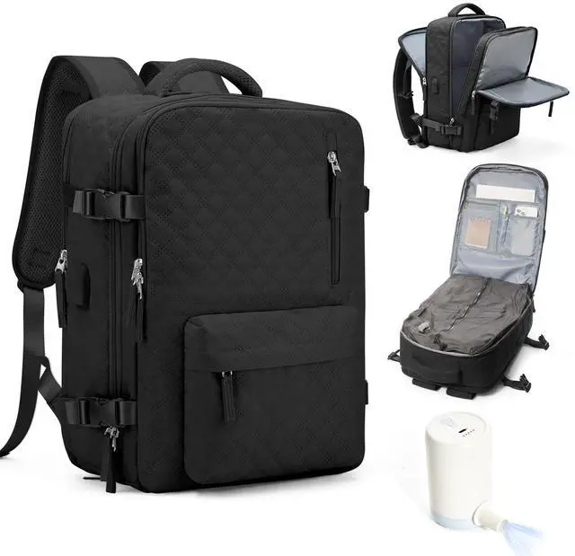 Main image of suwasp Vacuum Backpack Travel with Pump, Travel Backpack for Women Men, Vacuum Compression Bags with Laptop Compartment/Shoe Compartment, Personal Item Carry On Backpacks Flight Approved, Black