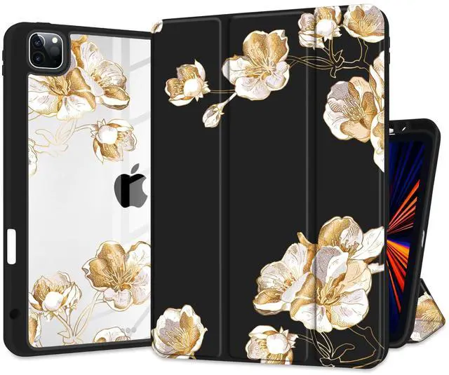 Main image of Yebiseven Case for iPad Air 5th/Air 4th Generation 2022 2020, Clear Acrylic Back Shell for iPad Air 10.9 inch, Shockproof Tablet Case with Auto Sleep/Wake + Pencil Holder, Cherry Flowers