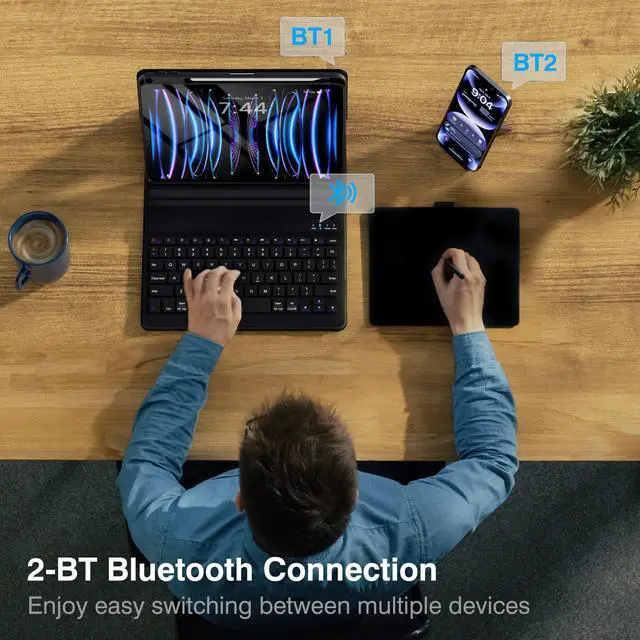 Alt view image 4 of 5 - OYEEICE for iPad Air 11 Inch Case with Keyboard M3/M2 (2025/2024) Detachable Folio Cover with Pencil Holder for iPad Air 11'' 6th & Air 5th 2022 & Air 4th 2020 & iPad Pro 11 4th/3rd/2nd/1st- Black