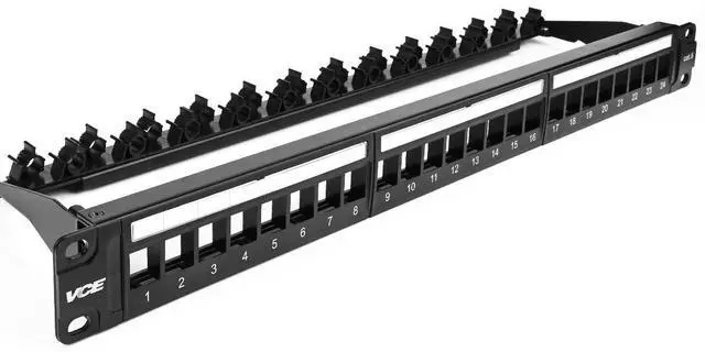 Main image of VCE 24 Port Patch Panel, 1U Blank Cat6 Rackmount Panel for RJ45, HDMI, Coax, Speaker Keystones, 19 inch, 1 Pack