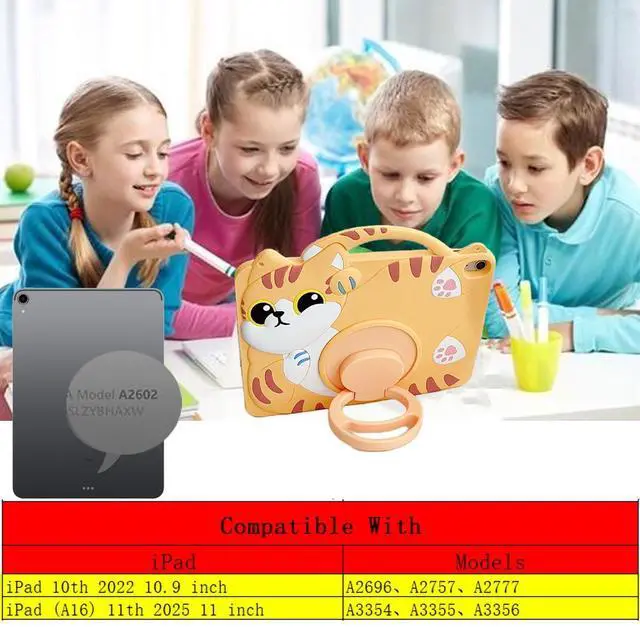 Alt view image 2 of 5 - 3D Cute Vivid Cat Case for iPad 10th Generation (2022) 10.9 inch/iPad (A16) 11th 2025 11 inch,Cartoon Character Pretty Cat Soft Silicone Rotating Stand Case with Lanyard for Kids Teens Girls Women