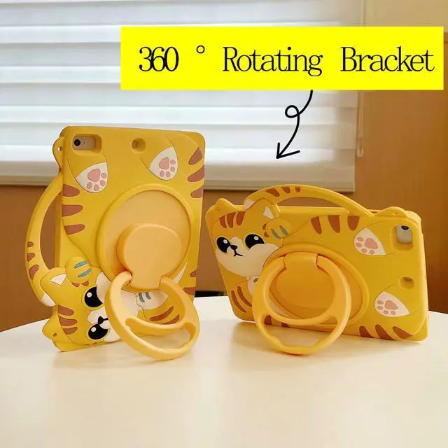 Alt view image 3 of 5 - 3D Cute Vivid Cat Case for iPad 10th Generation (2022) 10.9 inch/iPad (A16) 11th 2025 11 inch,Cartoon Character Pretty Cat Soft Silicone Rotating Stand Case with Lanyard for Kids Teens Girls Women