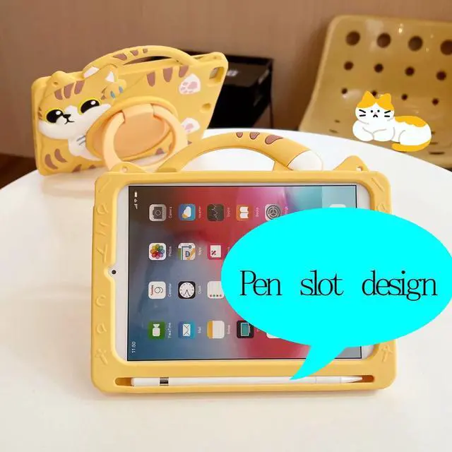 Alt view image 4 of 5 - 3D Cute Vivid Cat Case for iPad 10th Generation (2022) 10.9 inch/iPad (A16) 11th 2025 11 inch,Cartoon Character Pretty Cat Soft Silicone Rotating Stand Case with Lanyard for Kids Teens Girls Women
