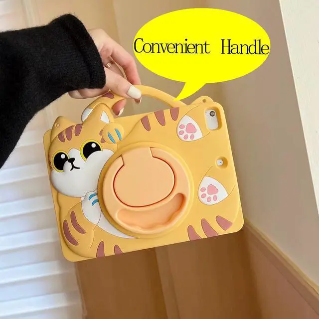 Alt view image 5 of 5 - 3D Cute Vivid Cat Case for iPad 10th Generation (2022) 10.9 inch/iPad (A16) 11th 2025 11 inch,Cartoon Character Pretty Cat Soft Silicone Rotating Stand Case with Lanyard for Kids Teens Girls Women