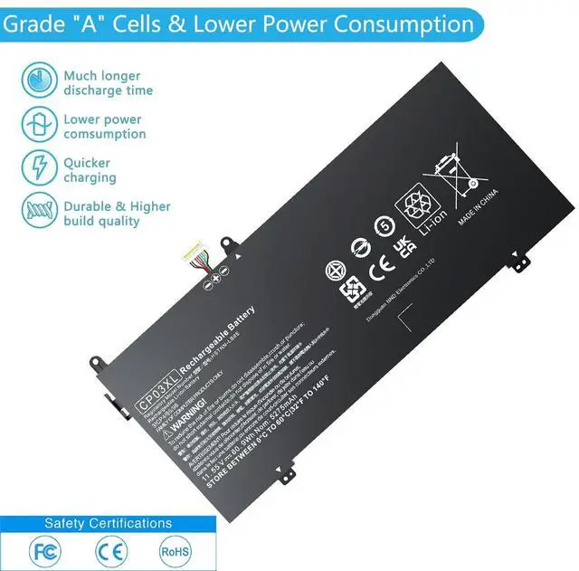 Alt view image 3 of 5 - CP03XL 929066-421 929072-855 Battery for Hp Spectre 13 X360 13-ae000 13-ae0xx 13-ae006no 13-ae001ng 13-ae040ng 13-ae049ng 13-ae013dx ae011dx 13t-ae000 13t-ae012dx HSTNN-LB8E (11.55V 60.9Wh 5275mAh)
