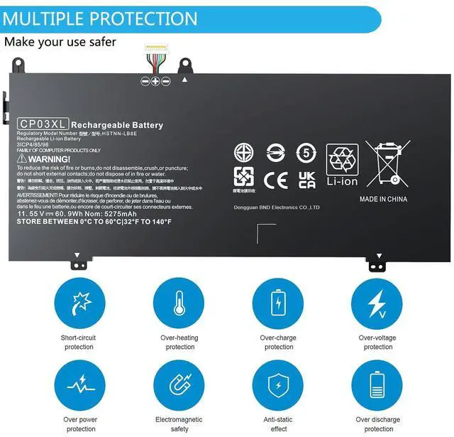 Alt view image 4 of 5 - CP03XL 929066-421 929072-855 Battery for Hp Spectre 13 X360 13-ae000 13-ae0xx 13-ae006no 13-ae001ng 13-ae040ng 13-ae049ng 13-ae013dx ae011dx 13t-ae000 13t-ae012dx HSTNN-LB8E (11.55V 60.9Wh 5275mAh)