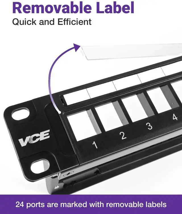 Alt view image 3 of 5 - VCE 24 Port Patch Panel, 1U Blank Cat6 Rackmount Panel for RJ45, HDMI, Coax, Speaker Keystones, 19 inch, 1 Pack