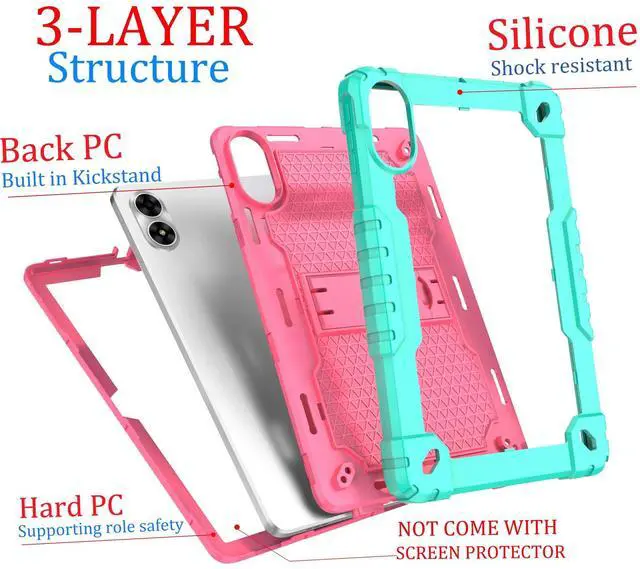 Alt view image 4 of 5 - Doemoil case for UMIDIGI G3 Tab Ultra,UMIDIGI G2 Tab,UMIDIGI G1Tab Case, Built in Stand with Screen Protector for UMIDIGI G3 Tab Ultra,G3 Tab/ G2 Tab/G1 tab 10.1" Tablet (Green/Pink/1 PC)