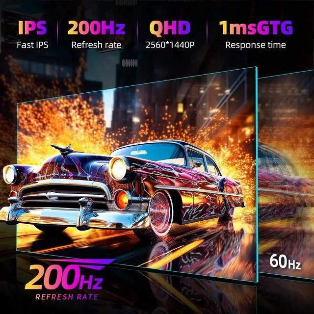 Alt view image 2 of 5 - CUNPU 27 Inch QHD 2560 x 1440 Gaming Monitor, 180Hz (Up to 200Hz),1ms GTG, Fast IPS, DCI-P3 93%, High Brightness 450cd/, G-Sync & FreeSync, Tilt Stand, DP/HDMI, 144Hz 2K Monitor
