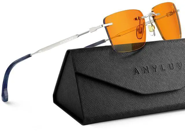 Main image of ANYLUV Rimless Blue Light Glasses Men, Rectangle Lightweight Blue Light Blocking Glasses, Stylish Metal Temple Anti Eyestrain