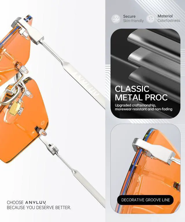 Alt view image 3 of 5 - ANYLUV Rimless Blue Light Glasses Men, Rectangle Lightweight Blue Light Blocking Glasses, Stylish Metal Temple Anti Eyestrain