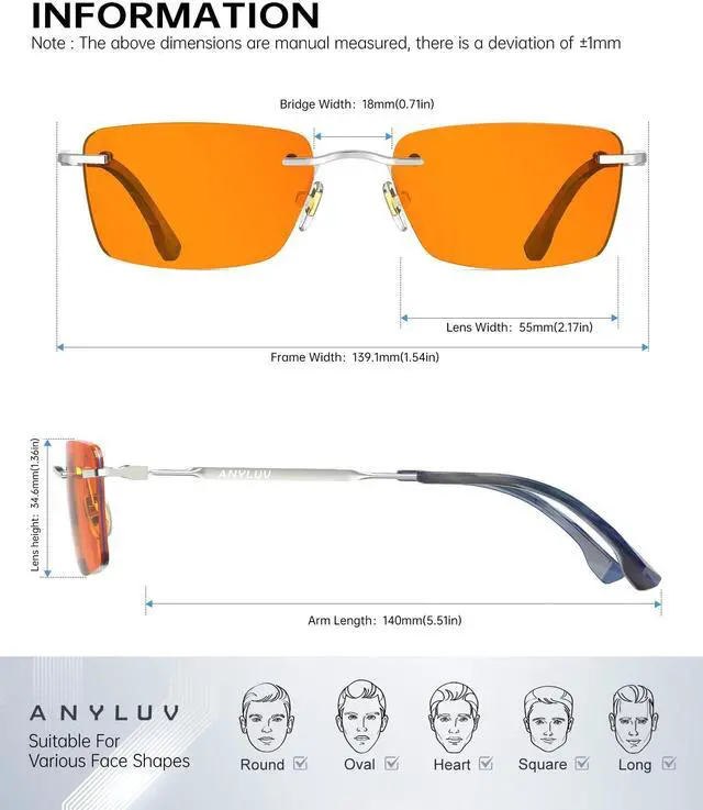 Alt view image 4 of 5 - ANYLUV Rimless Blue Light Glasses Men, Rectangle Lightweight Blue Light Blocking Glasses, Stylish Metal Temple Anti Eyestrain