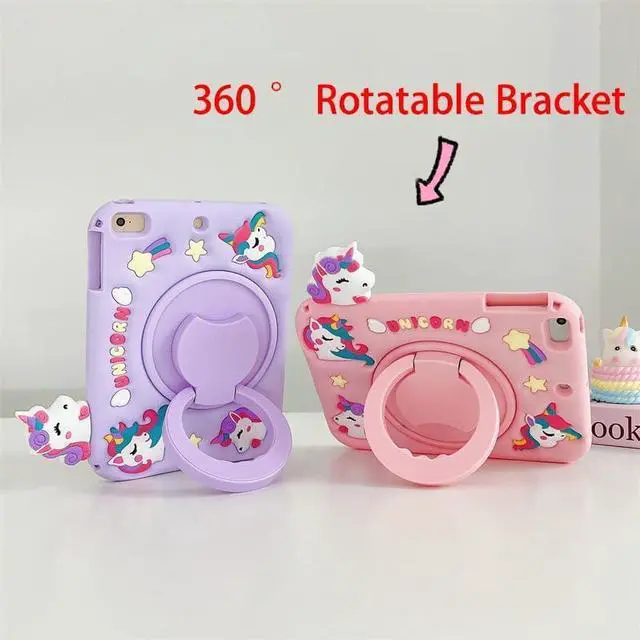 Alt view image 2 of 5 - Lubiogio 3D Cute Unicorn Case for iPad mini 1st 2nd 3rd 4th 5th Gen 7.9 inch,Kawaii Cartoon Pretty Animal Soft Silicone Rotating Stand Case with Lanyard for Kids Teens Girls Women- Pink