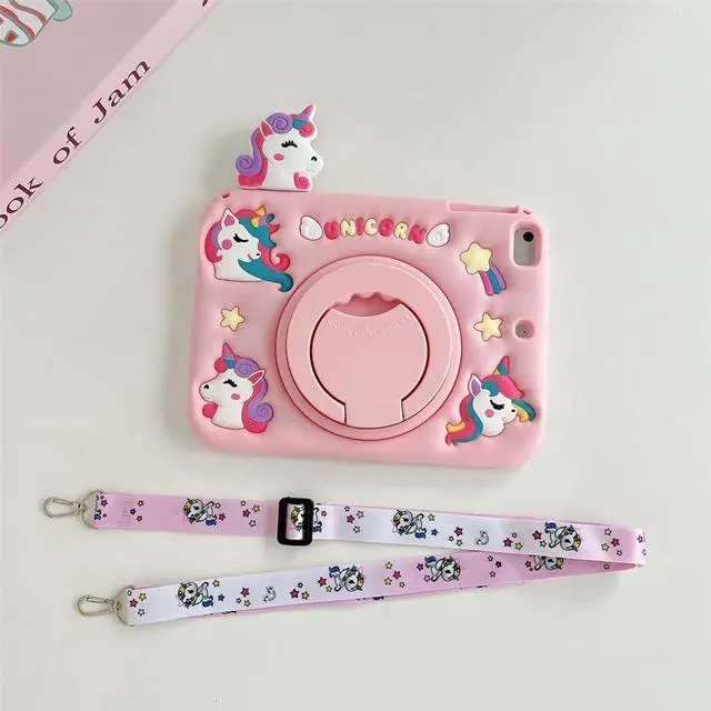 Alt view image 4 of 5 - Lubiogio 3D Cute Unicorn Case for iPad mini 1st 2nd 3rd 4th 5th Gen 7.9 inch,Kawaii Cartoon Pretty Animal Soft Silicone Rotating Stand Case with Lanyard for Kids Teens Girls Women- Pink