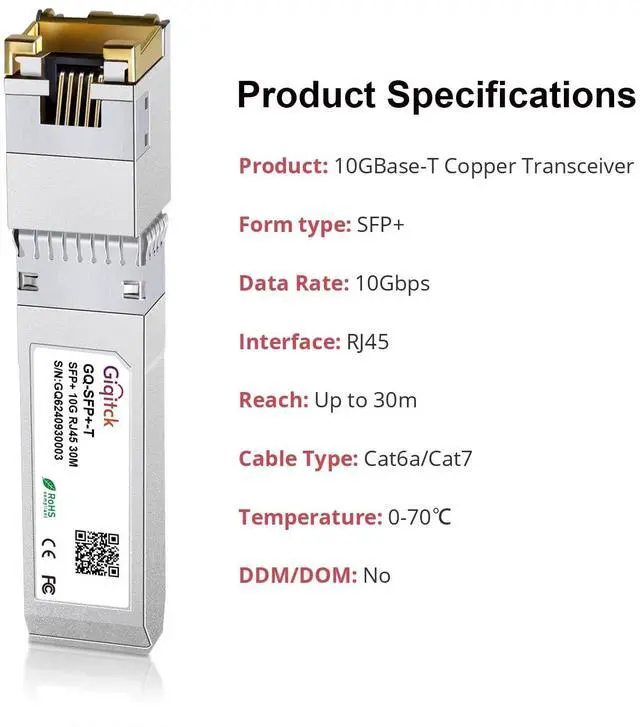 Alt view image 5 of 5 - SFP+ to RJ45 10GBase-T Module, 1.25G/2.5G/5G/10G Copper SFP to Ethernet Networking Transceiver for Cisco SFP-10G-T-S, Ubiquiti UniFi UF-RJ45-10G, Meraki, Supermicro and More, up to 30m,4pcs